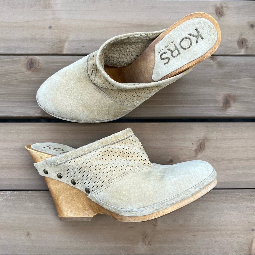 Michael Kors Suede Leather Studded Wood Clog